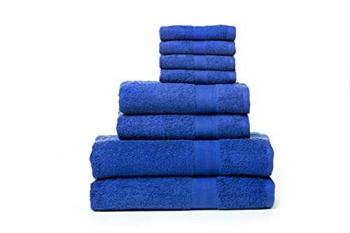 Rare Fig Towels - Towels Set, Blue - 2 Bath Towels, 2 Hand Towels, and 4 Washcloths, 500 GSM Ring Spun 100% Cotton Highly Absorbent Towels for Bathroom, Spa, Shower, Gym - Set of 8