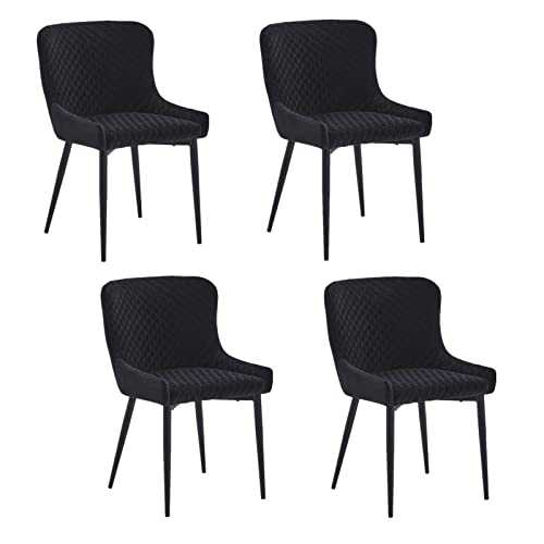 OFCASA Set of 4 Dining Chair with Armrests Upholstered Velvet Accent Tub Chairs with Backrest Sofa Armchair for Leisure Corner Office Reception Black
