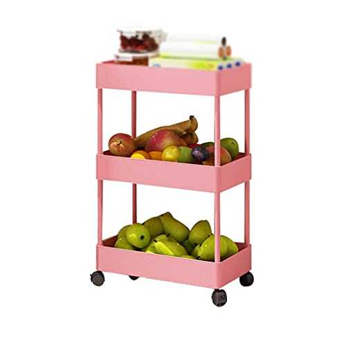 GAXQFEI Foyer Rack 3-Tier Storage Shelf Rack， Plastic Bathroom Organizer Kitchen Bedroom Laundry Room & Dressers Rolling Utility Cart for Storage,Pink,40 * 22 * 64Cm