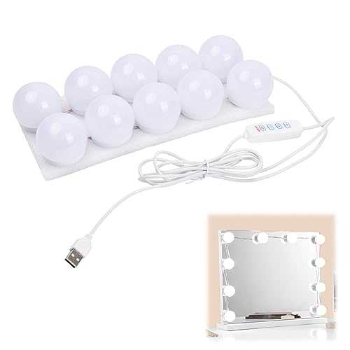 Pagezol Vanity Mirror Lights Kits, 10 Bulbs Hollywood Style LED Makeup Lights with USB Cable, 3 Colour Changing & 9-Level Brightness, Make up Light for Dressing Table Room, Bathroom, Bedroom