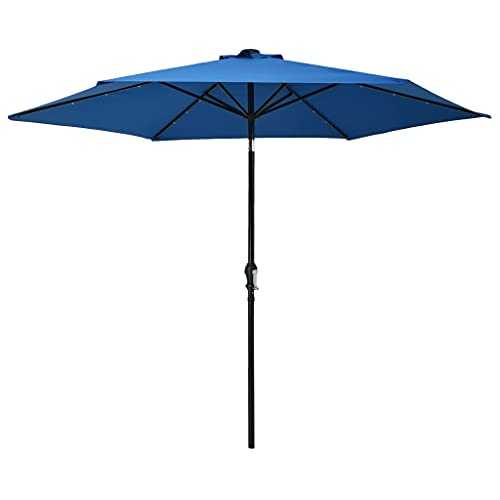 Cover Azure Fabric + metal pole Home Garden Outdoor LivingOutdoor Parasol with LED Lights and Steel Pole 300 cm Azure