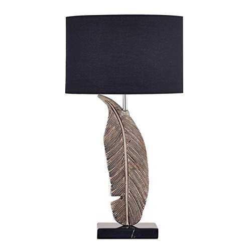 YUHUAWF Bedside Lamp Retro Style Table Lamp Resin Carved Feather Black Fabric Shade Living Room Desk Lamp for Living Room Family Bedroom Bedside Dimmable