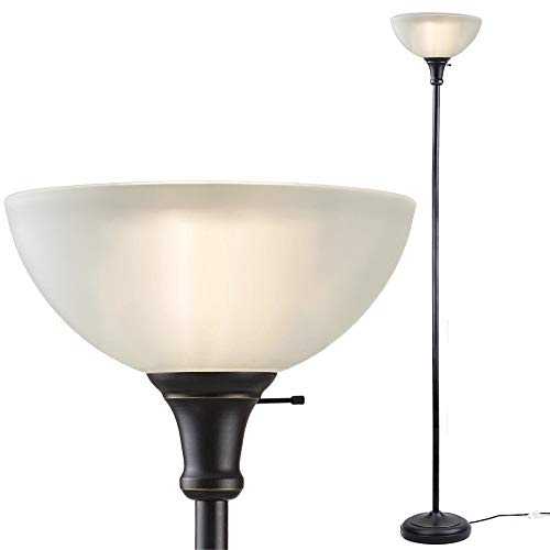 Bronze Uplighter Floor Lamp with Frosted White Glass Bowl - Elegant Floor Lamp for Living Rooms, Bedrooms, Home Offices - Victorian Bronze Finish Standing Light Corner Lamp & UK-Ready Plug Included
