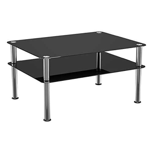 mahara Home Large Coffee Table Black Glass Chrome Leg 80cm x 60cm