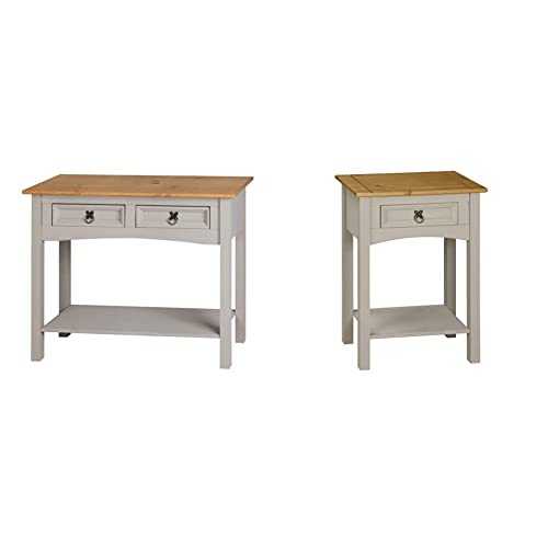 Corona Grey Wax 2 Drawer Console Table, Mexican Pine & Corona Console Table Pine Grey Wax 1 Drawer Solid Wood Side Table