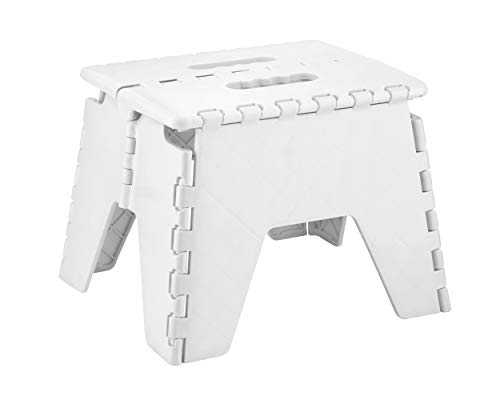 HOMESHOPA Heavy Duty Folding Step Stool - 9 INCH Anti Slip Foldable Step Up Stool, Portable Lightweight & Sturdy Stepping Stool For Kids, Adults, With Carry Handle For Home, Kitchen, Office (White)