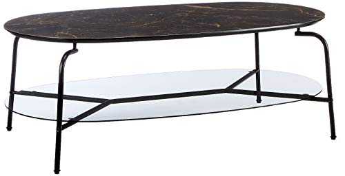 Amazon Brand - Rivet Round Ceramic Side Table with 1-Shelf, 110 x 60 x 40cm, Ceramic/Glass/Metal
