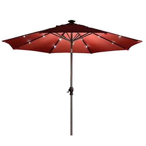 H-BEI 10ft Outdoor Patio Umbrella with Solar LED Lights and Tilt, Garden Parasols for Pool/Lawn/Beach, Without Base