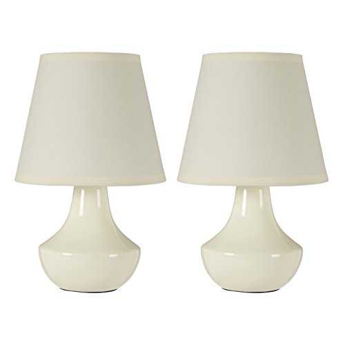 Premier Housewares 2501191 Ceramic Bedside Lamp - Set of 2, Cream, H28 x W18 x D18cm