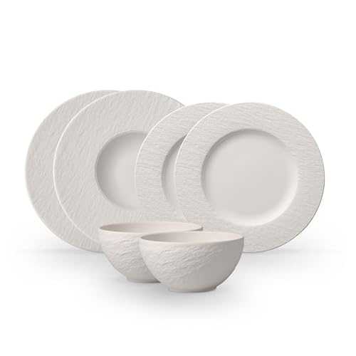 Villeroy & Boch 10-4240-8950 Manufacture Rock Blanc Starter 6 Pieces, Premium Porcelain Crockery Set, Pasta Dinner Plate, 2 x Dish, White