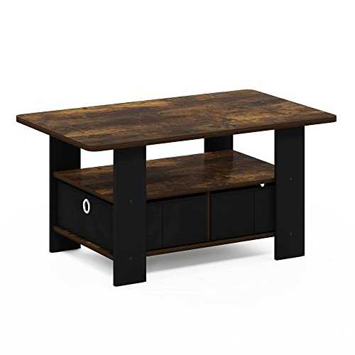 Furinno Coffee Table with Bin Drawer, Engineered Wood, Amber Pine/Black, 48.3 (D) x 80 (W) x 39.6 (H) cm