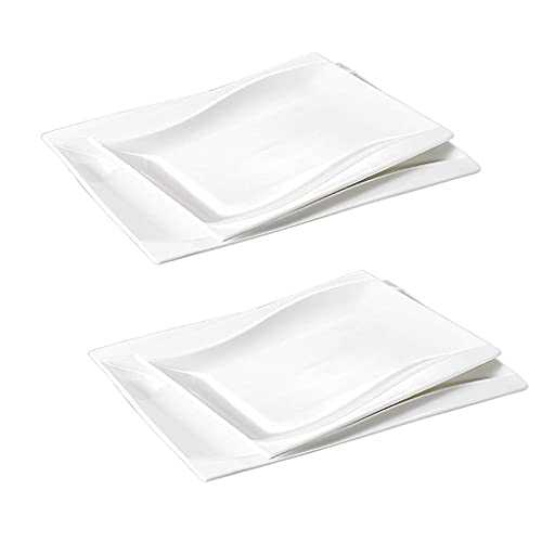 OIPYI 4-Piece Ivory White Porcelain Dinner Plate Set with 11"&13.25" Rectangular Plate Fruit Snack Dishes Platters (Size : 11)