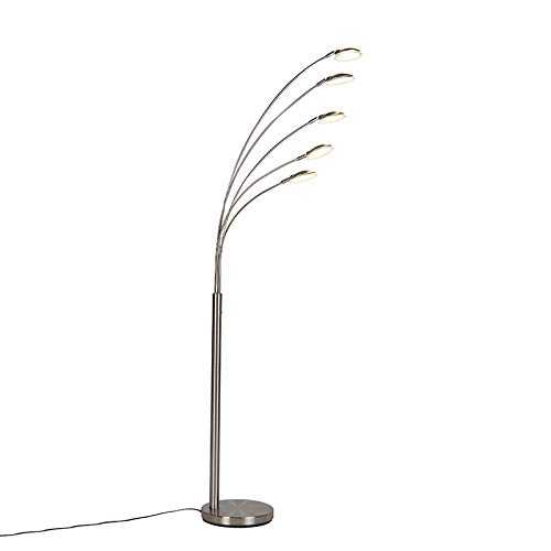 Qazqa - Floor lamp Steel | Nickel Matt | Satin incl. LED with Touch dimmer - Sixties Trento - Design | 5 Light - Steel Floor lamp - Suitable for Living Room | Bedroom |