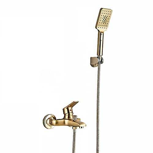 ECONOA in life Brushed Gold Bathtub Faucet Single Handle Tub Faucet Hot and Cold Water Tub Tap Wall Mounted Brass Tub Filler Faucet with ABS Handheld Shower Head in life