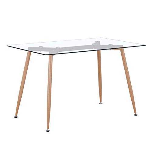 GOLDFAN Glass Dining Table Modern Rectangle Kitchen Table with Metal Legs Dining Room Furniture,120CM