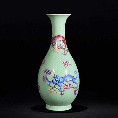 huaping Chinese Style Antique Handmade Green Ceramic Flower Vase Collection Jingdezhen Porcelain Dragon Decoration Vase