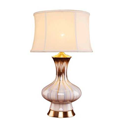 PIAOLING American Pastoral Classical Painted Ceramic Vase Table Lamp, Rice White Fabric Shade, Luxury Antique Brass Table Lamp, Modern Living Room Bedroom Study Office Lighting