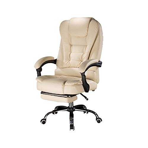 Executive Massage Computer Chair, Heated Office Chair,Recliner PU Leather High Back Swivel Chair Armchair with Footrest-Beige