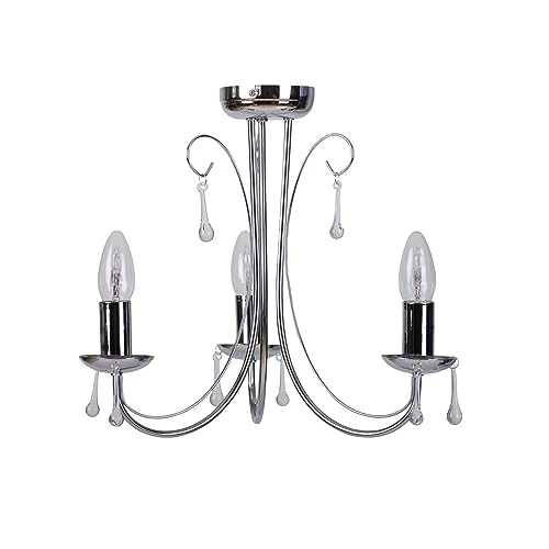 Modern 3 Light Polished Chrome Ceiling Pendant Chandelier with Glass Droppers