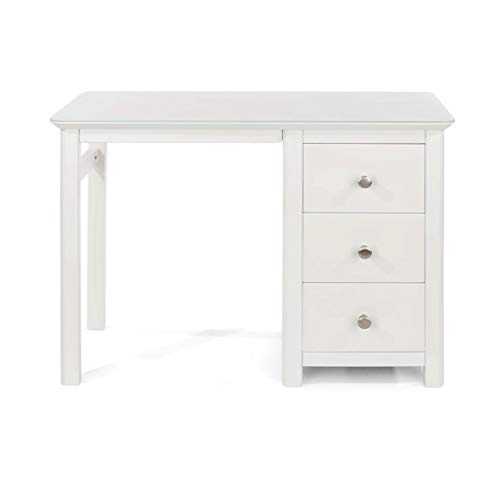 Home Source Wood Painted Single Pedestal Storage Dressing Table Vanity Desk, White, 3 Drawer