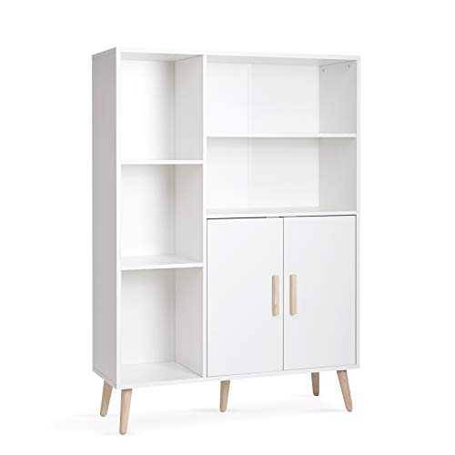 Meerveil Sideboard Storage Cabinet Cupboard 2 Doors 5 Compartments Adjustable Partition Wooden Modern Style for Living Room Bedroom Kitchen 85 x 30 x 120 cm, White