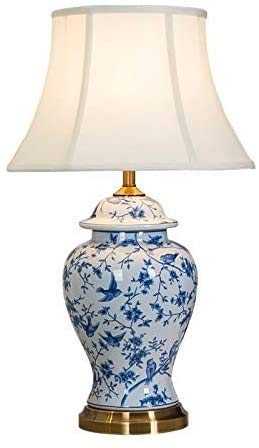 ZouYongKang Beijing Floral Urn Blue and White Table Lamp，Chinese Classical Retro Ceramic Table Lamp Blue Living Room Bedroom Bedside Lamp High-end Decorative Lamp
