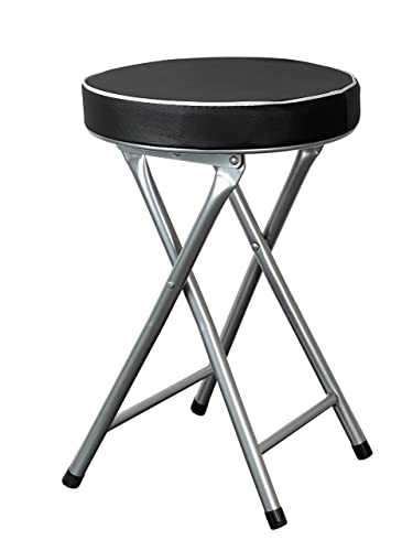 HOMION Round Compact Folding Stool for Home Office Small Padded Stool 49cm Junior Breakfast (Black)