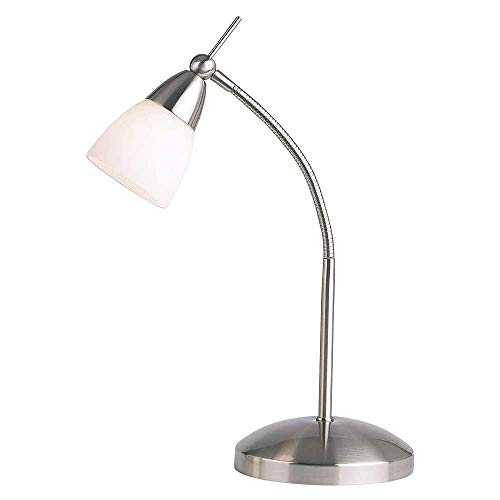 Endon Range Modern Satin Chrome Touch Dimmer Bedside Table Lamp with Opal Glass Cylinder Light Shade - Gooseneck Dimmable Touch Sensitive Control Reading Lamp for Office, Home, Study, Work