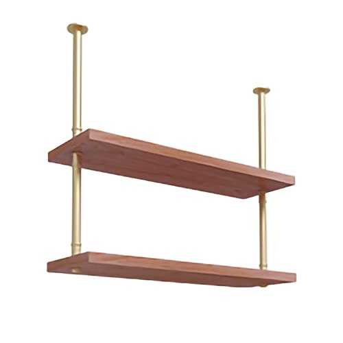Hanging Ceiling Shelf Water Pipe Bracket 2 Tier, Hanging Floating Shelves Water Pipe Bracket, for Display, Storage and Decor, Board Thick 3cm (Color : Gold, Size : 80 x 25 x 70cm)