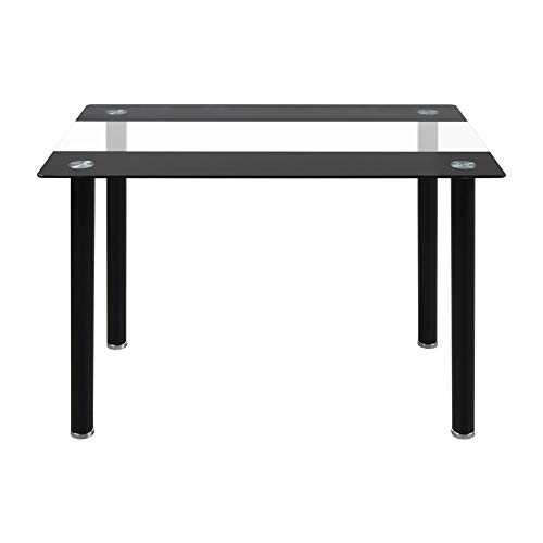 CLIPOP Modern Dining Table Rectangle Black and Clear Tempered Glass Kitchen Table with Black Chrome Legs, 4-6 Seater Dining Table for Kitchen Dining Room and Restaurant Furniture (110 x 70 x 75 CM)