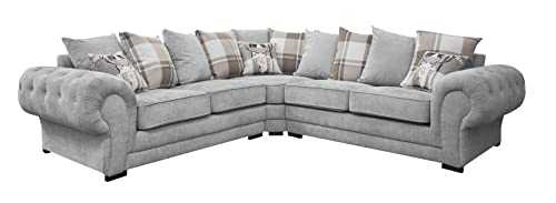 HHI Grey Fabric Corner Couch L Shaped Sofa Settee for Living Room Uk Main Lands