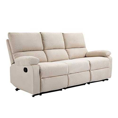 HOMCOM Modern Manual Recliner Sofa Reclining Couch Linen Fabric Overstuffed Upholstered Home Theater with Footrest, 3 Seater