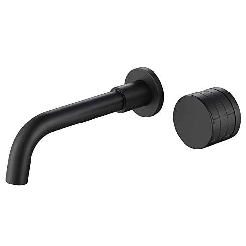 Brass Concealed Wall Mounted Bathroom Faucet Basin Sink Mixer Taps,Knob Handle Swivel Spout Matte Black