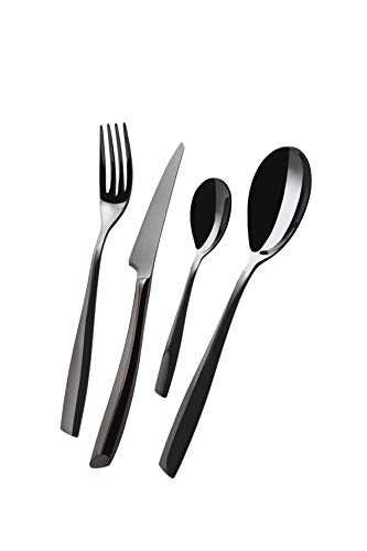 BUGATTI, Riviera, 24-Piece Cutlery Set in 18/10 Stainless Steel. Cutlery Set for 6 People consisting of 6 Spoons, 6 Forks, 6 Knives and 6 Coffee Spoons, Black Diamond PVD Coating