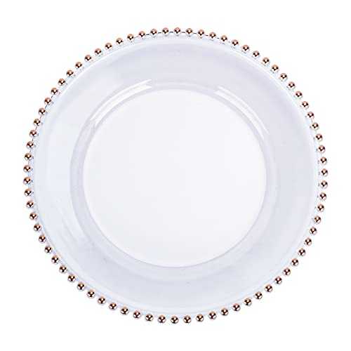 Set of 6 Heavy Quality Acrylic Clear Charger Plates with Rose Gold Designed Rim (33cm) ~ Elegant Plastic Tableware Décor Setting & Serving Trays for Party Décor, Events, Dinner, & Weddings
