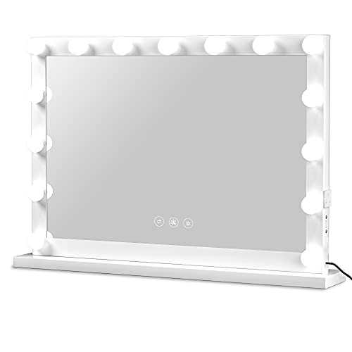 Glamour Mirrors™ Kylie White Hollywood Mirror | Day to Night | Dimmable Lights | Built-in Plug Socket & USB| Tabletop & Wall Mounted Vanity Mirror | 70cm x 100cm