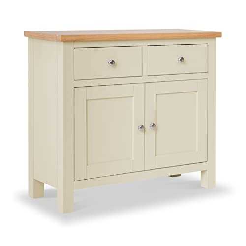 RoselandFurniture Farrow Cream Small Sideboard Storage Cabinet with Drawers | Country Painted Solid Wooden 2 Door Cupboard with Shelf for Dining Room, Living Room or Hallway, Fully Assembled