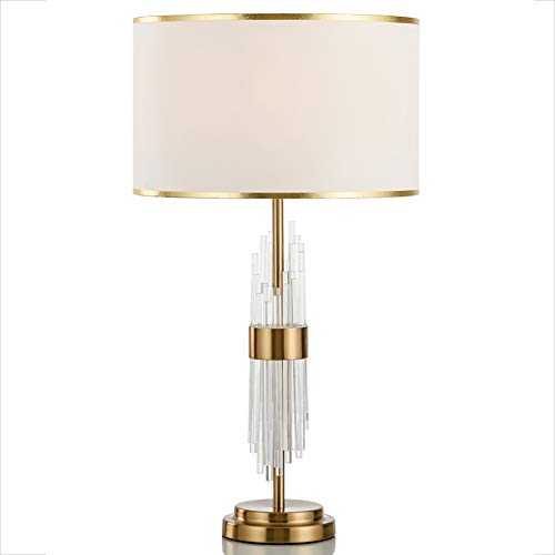 Ideahome Transparent Crystal Rod E27 Table Lamp,Cylinder Fabric Shade Bedroom Bedside Desk Lamp,Luxury Metal Base Table Lamp-Copper 12.6"×23.62"