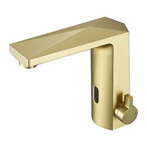 Automatic Sensor Touchless Bathroom Sink Faucet with Hole Cover Plate, Chrome Vanity Faucets, Hands-Free Bathroom Water Tap with Control Box and Temperature Mixer, Easy Installation (Gold)