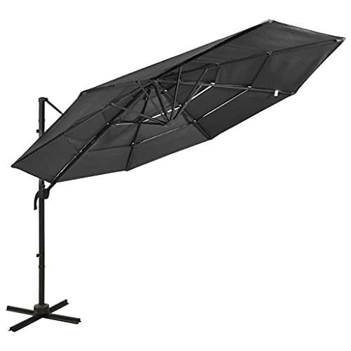 Anthracite Polyester, powder-coated aluminium Home Garden Outdoor Living4-Tier Parasol with Aluminium Pole Anthracite 3x3 m