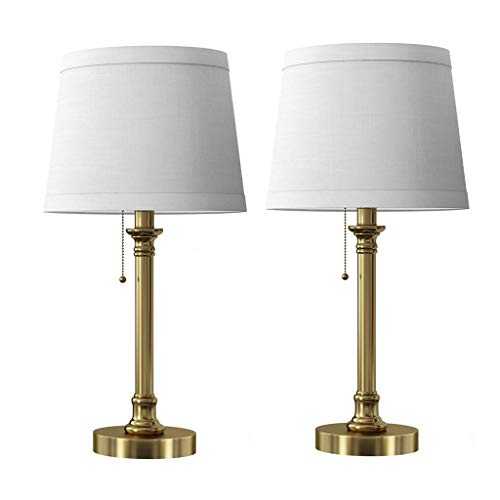 Modern Table Lamp Set of 2 for Bedroom Living Room 20“ Bedside Reading Lamps with White Drum Shade Antique Brass Desk Lamp Retro Light