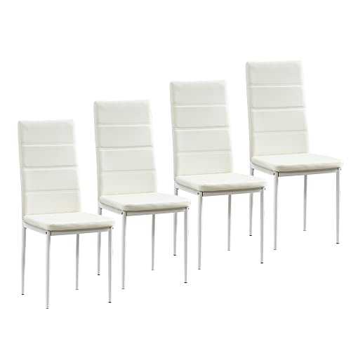 Modern Dining Room Chair Set of 4 White PU Leather Metal Legs Kitchen Chairs Small Space with Comfy Upholstered Padded Seat Home Office Party Restaurant (White PU Leather, 4)