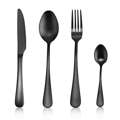 Sharecook 24 Piece Cutlery Set,Matte Black Stainless Steel Silverware Set,Premium Flatware Set Service for 6,Ideal for Home and Restaurant,Dishwasher Safe(Matte Black)