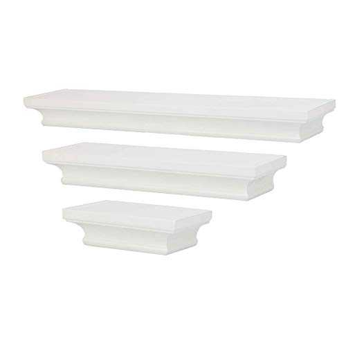 3 White Floating Shelves | Set of 3 Wall Shelves | Shelving Storage Accessories | Display Shelf | Decorative Office, Bathroom & Bedroom Storage | M&W