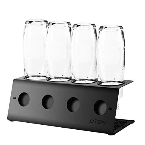 Litchi Bottle Holder Dish Drainer Drainer Drainer Brushed Stainless Steel with Lid Holder Bottle Stand for SodaStream Crystal and Duo Emil Bottles (Black, Set of 4)