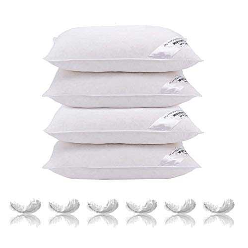 Adam Home Luxury White Duck Feather and Down Pillows (Pack of 4, Standard Size) - Extra Soft Filling Filled in 100% Cotton Cover– Store Hotel Quality Comfortable Bed Pillow