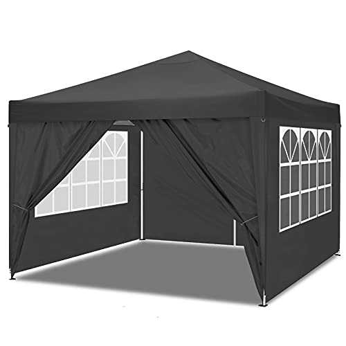 Tooluck Gazebo With Sides Pop Up Gazebo With Sides 3x3 Waterproof Gazebo Outdoor Garden Shelter, Heavy Duty, Choice of Colours, PVC Coated, Travel Bag and 4 Side Panels, Black