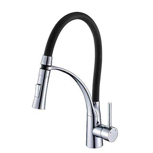 SOQO Kitchen Tap,Pull Down Sprayer Kitchen Basin Sink Mixer Tap 360 Degree Rotating Spout Hot and Cold Water Kitchen Faucet Rubber Brass Chrome UK Standard Fittings 5 Years Warranty