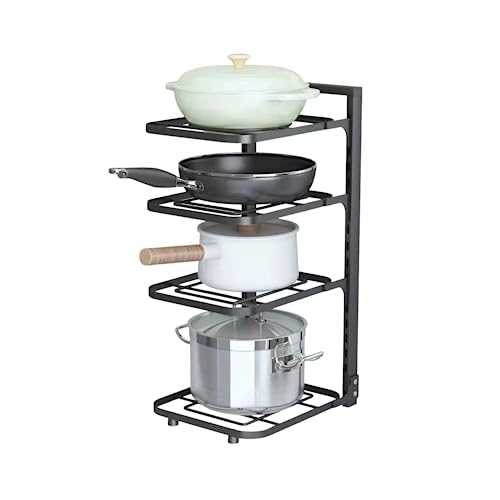 INDOORIST Heavy Duty Steel Adjustable Pan Organiser | 4-Tier Pan Organiser For Cupboard | Pan Lid Holder | Pot Lid Holder | Pot Stand | Baking Tray Rack | Kitchen Racks & Holders | Black