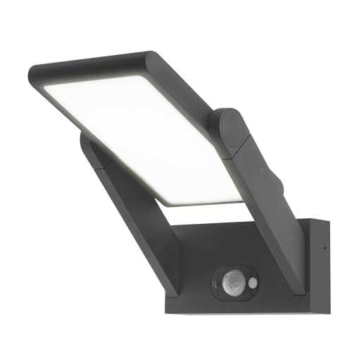 PRDX Amatera LED Outdoor Wall Light Solar 16 x 23.1 x 15.2 cm, 3000 K, 150 lm, Weatherproof with Battery, Outdoor Light with Motion Sensor, 2 Modes, Light Duration up to 12 Hours